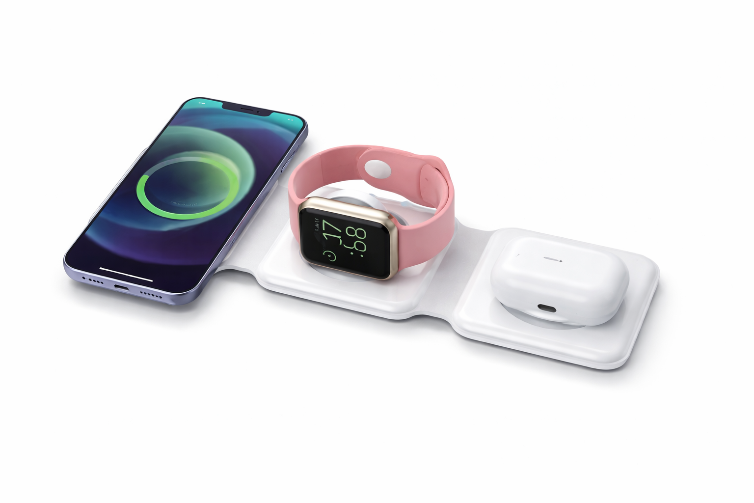 Carregador Magnético Wireless 3 em 1 – Smartphone, Smartwatch e Auriculares