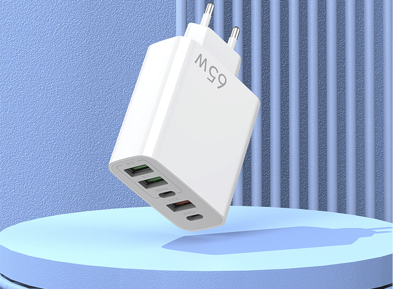 Carregador Rápido 65W – USB-C PD + USB-A QC 3.0